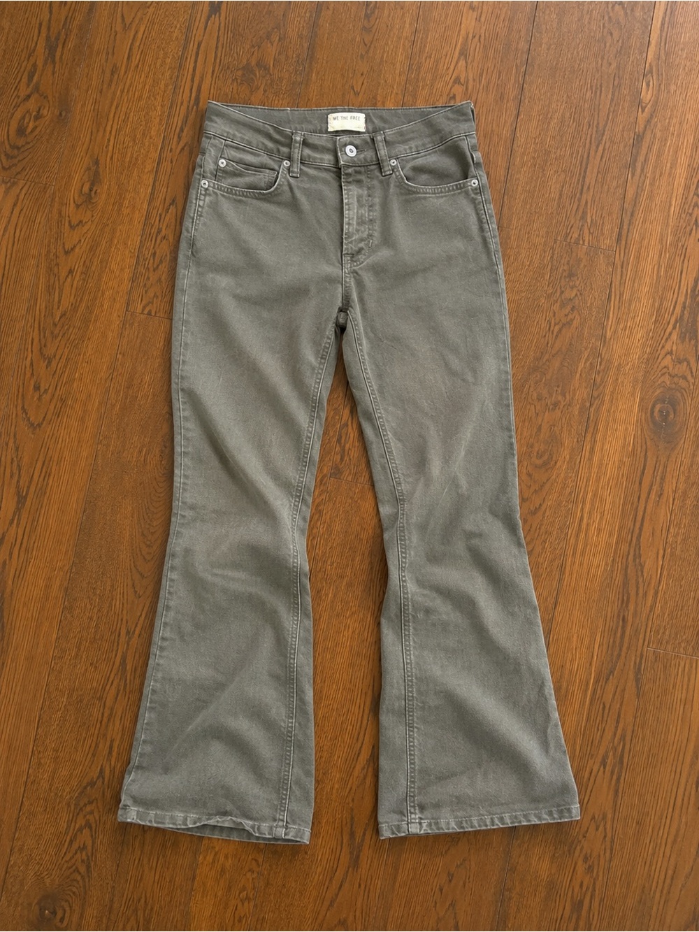 We The Free Washed Olive Green Flare Jeans Sz 28